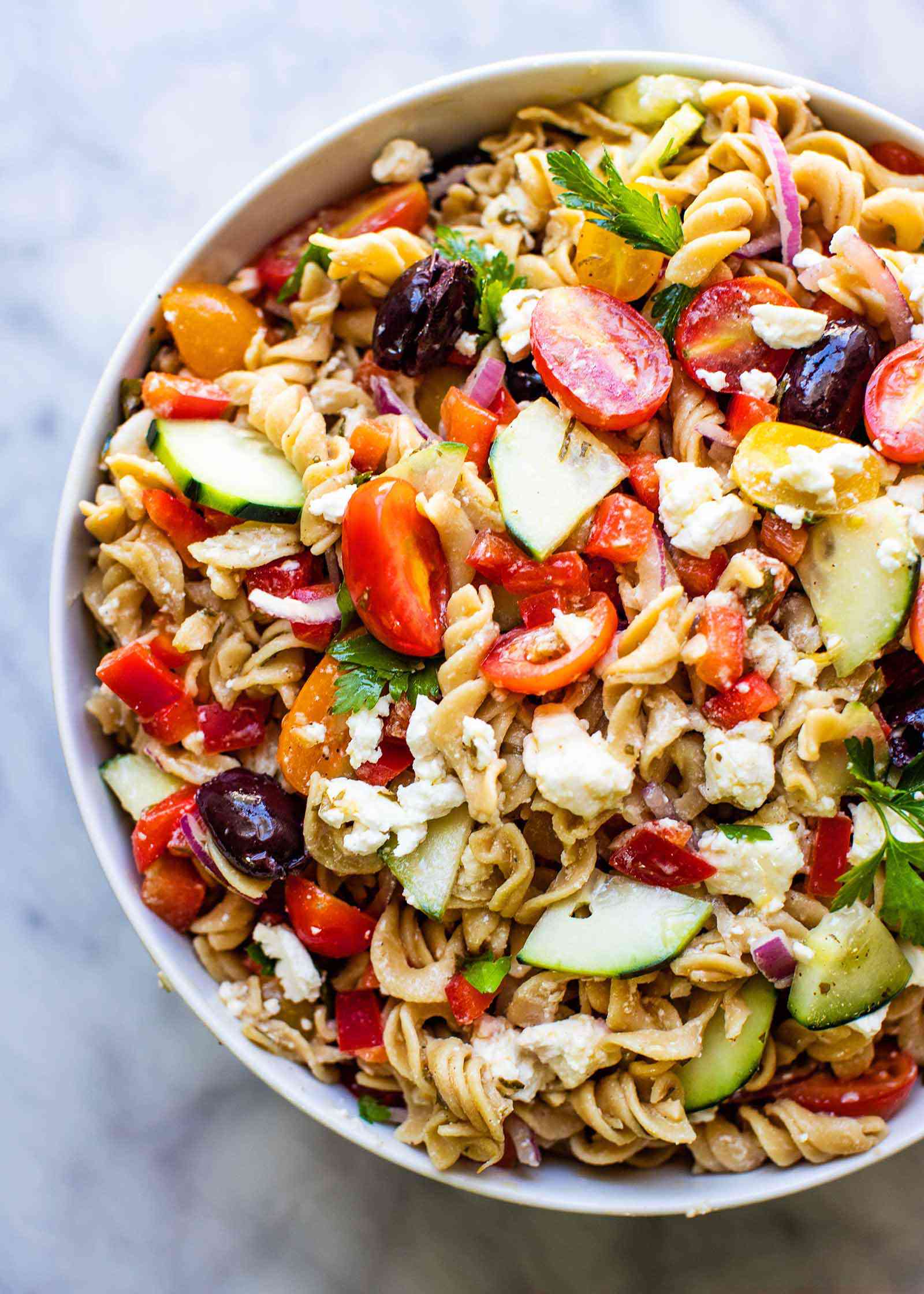 Greek Pasta Salad in a Bowl