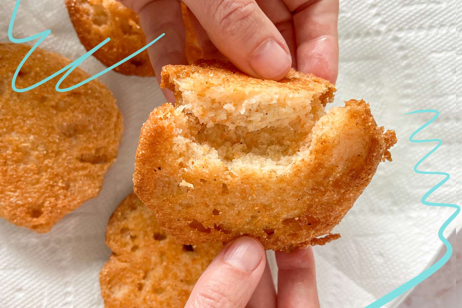 Hot water cornbread broken in half