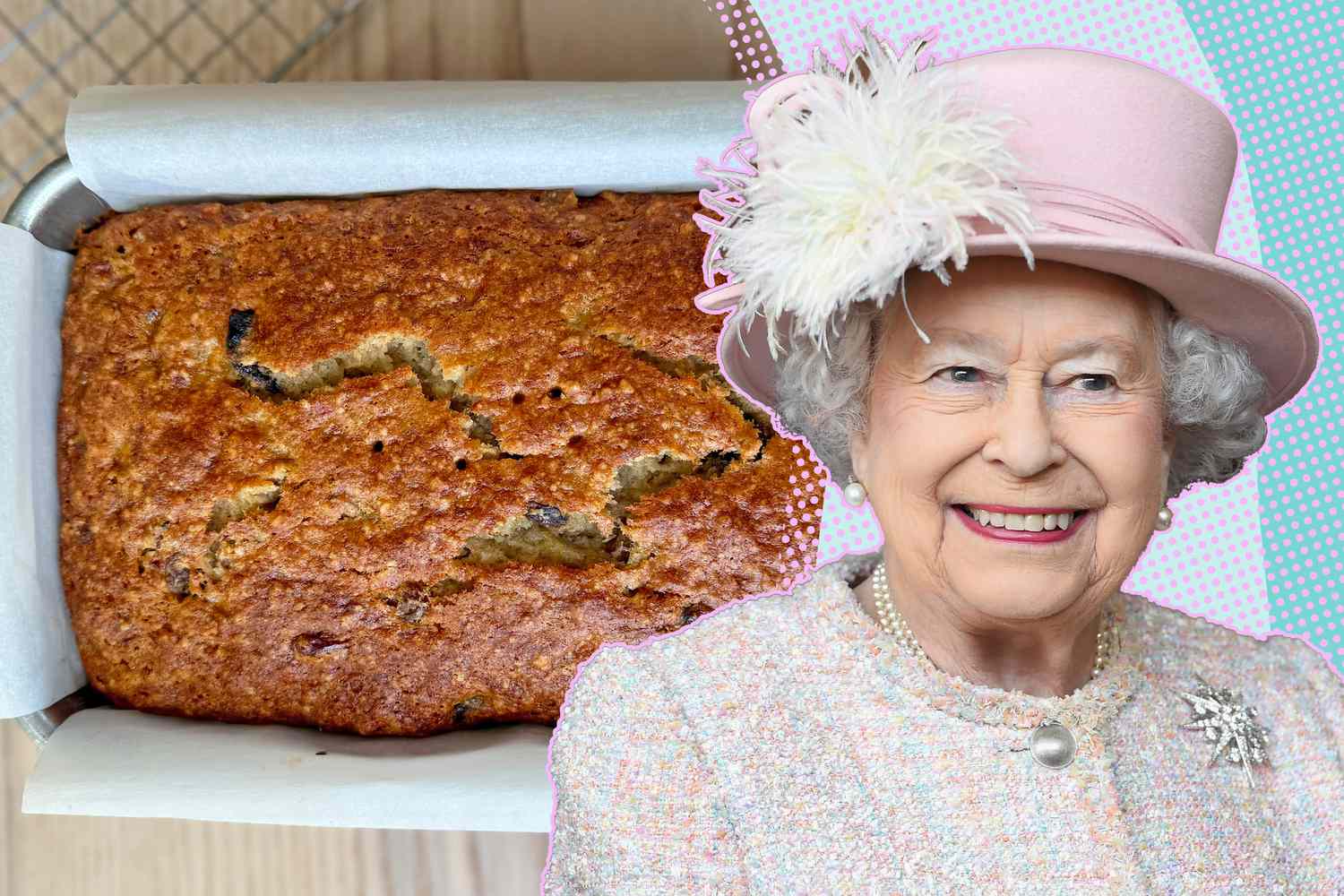 A spit image of a banana bread and Queen Elizabeth
