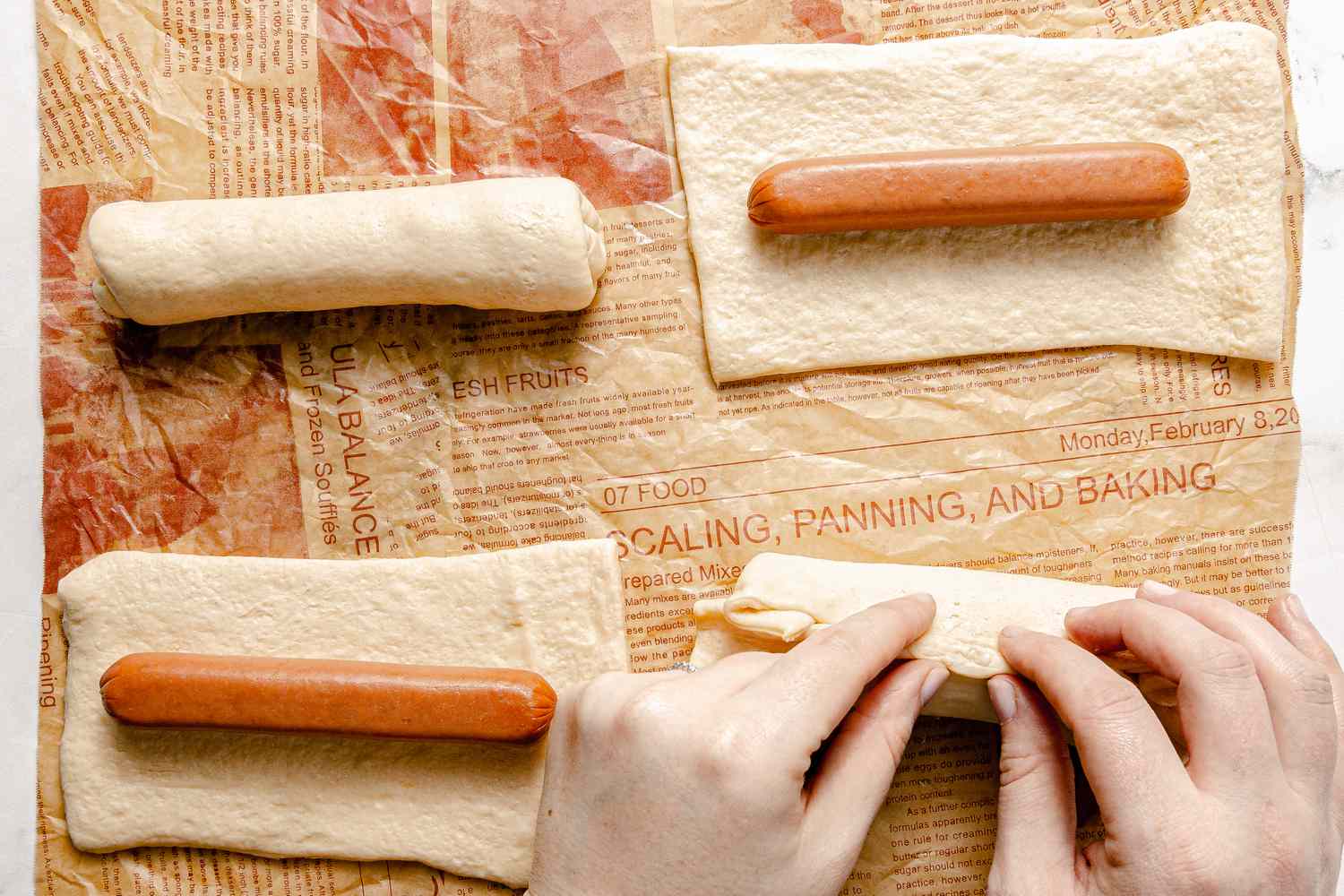 Crescent Dough Wrapped Around Hot Dogs for Korean Sausage Bread Recipe