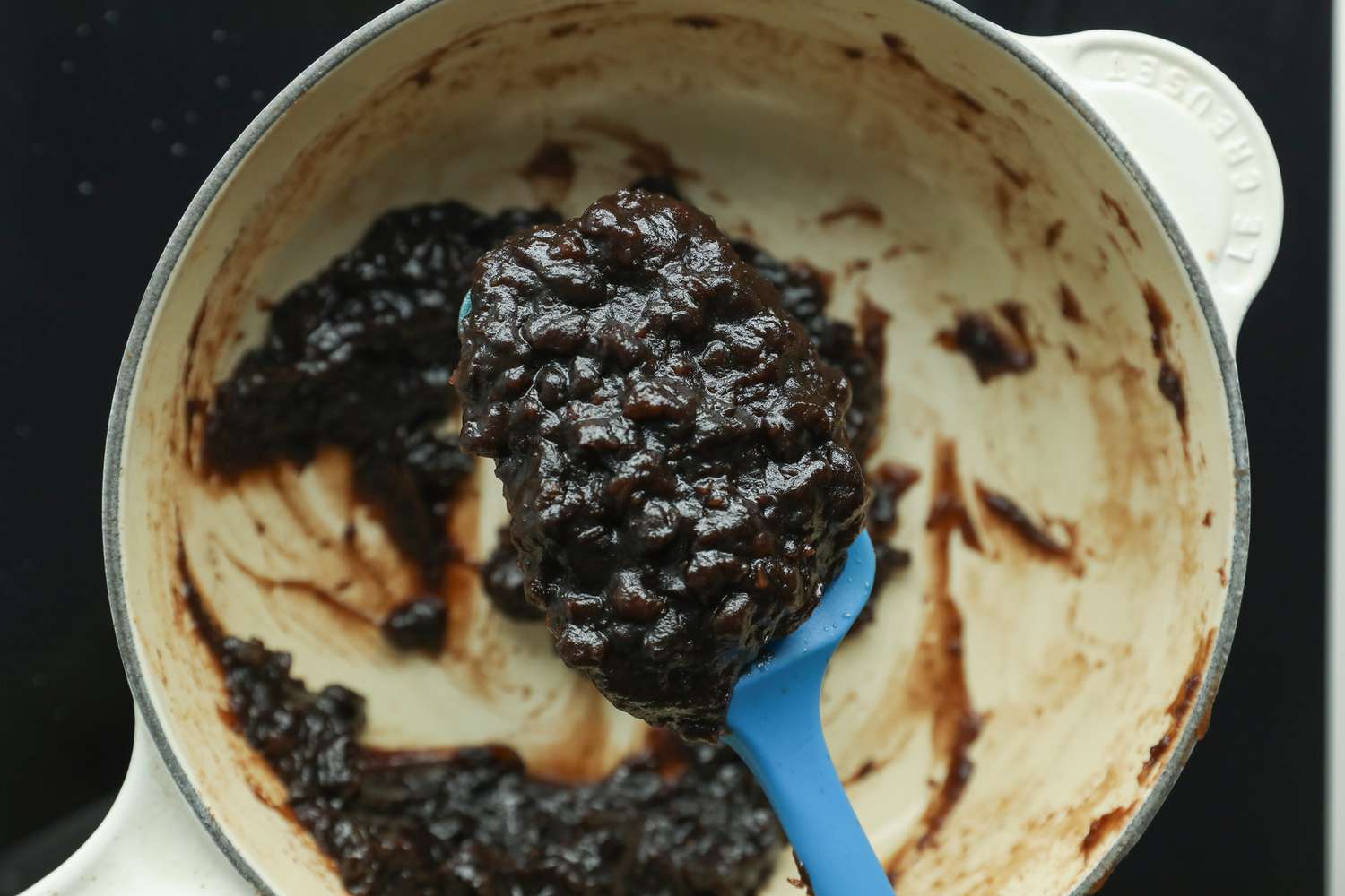 Red Bean Paste on a Lifted Spatula to Show Consistency for Adzuki Bean Tangyuan 