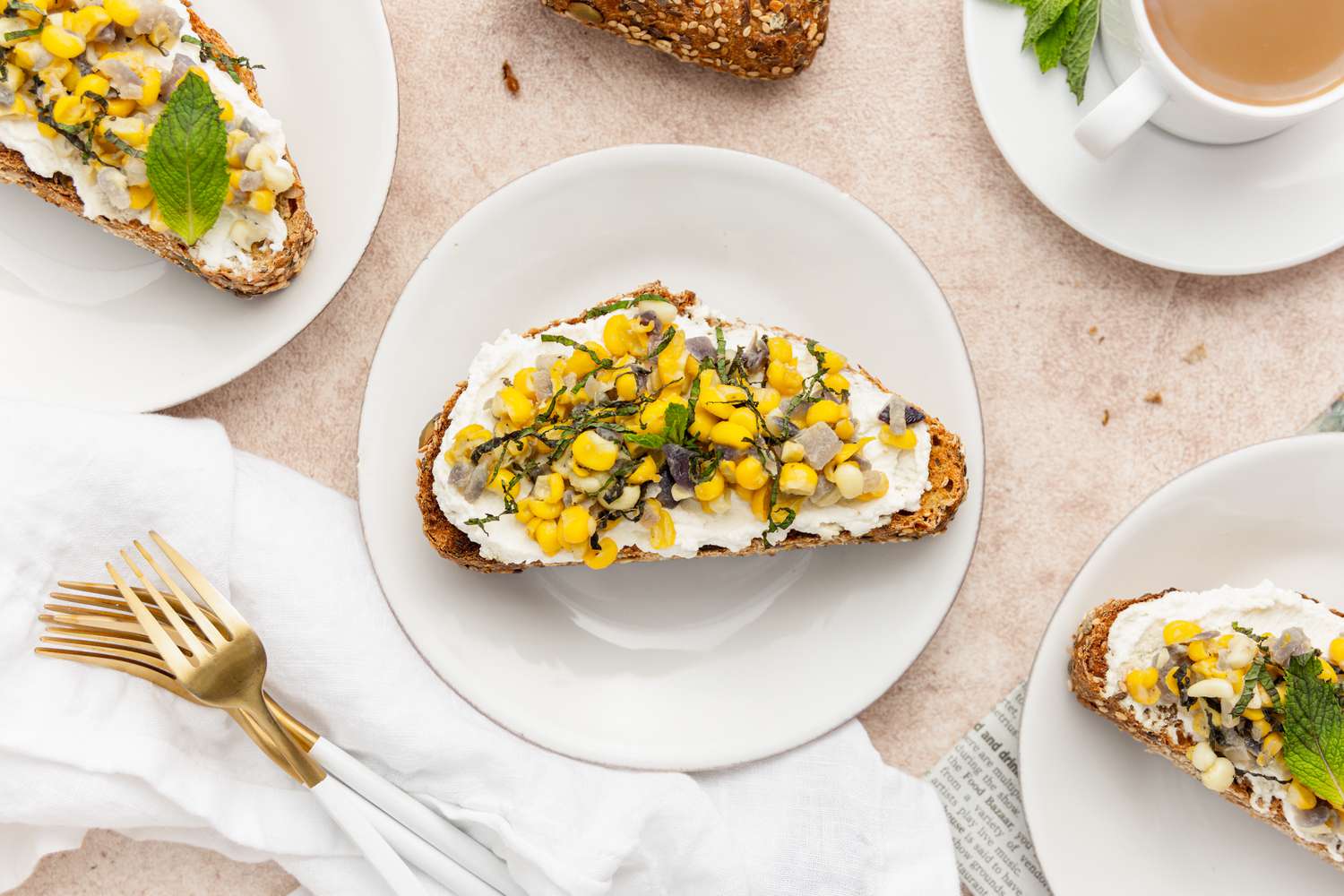 Small Plates of Corn and Ricotta Bruschetta 