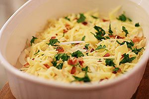 ingredients for homemade scalloped potatoes in dish