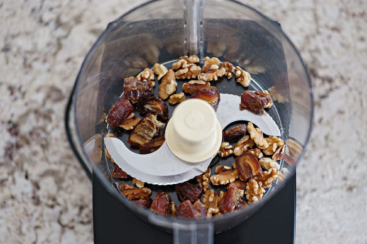 Almond Butter Energy Balls add the dates and walnuts