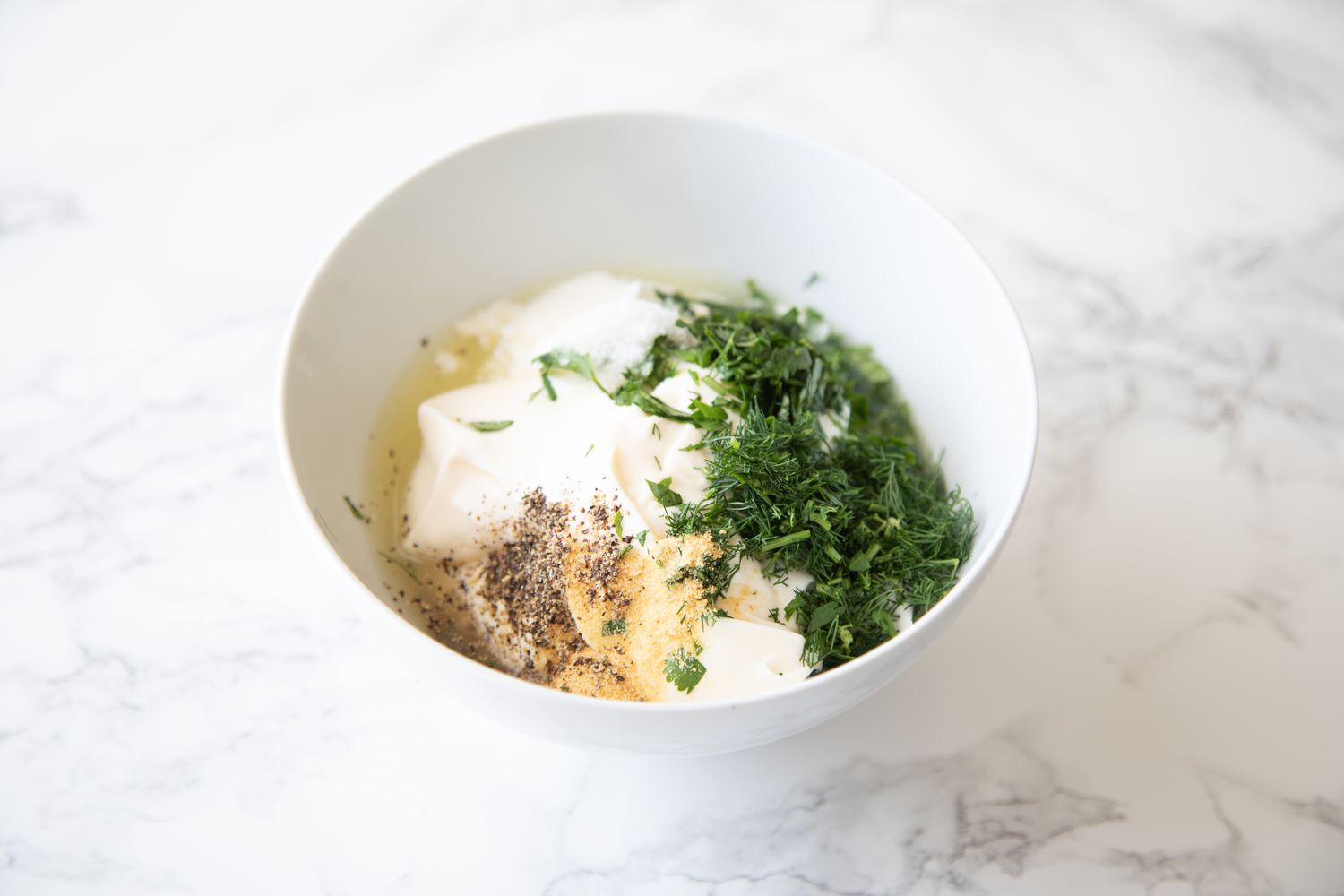 Bowl of Ingredients for Veggie Dip Recipe