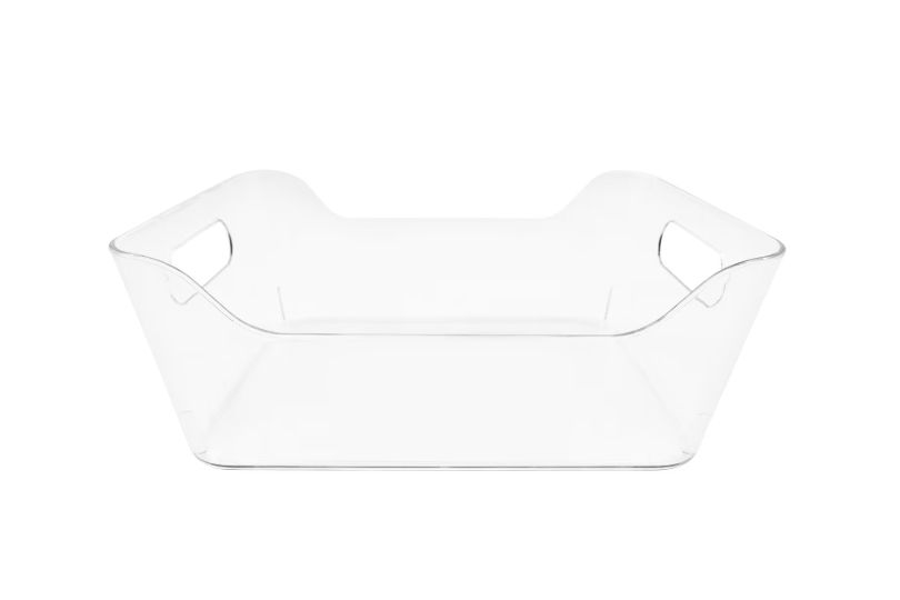 Transparent storage bin with handles on both sides