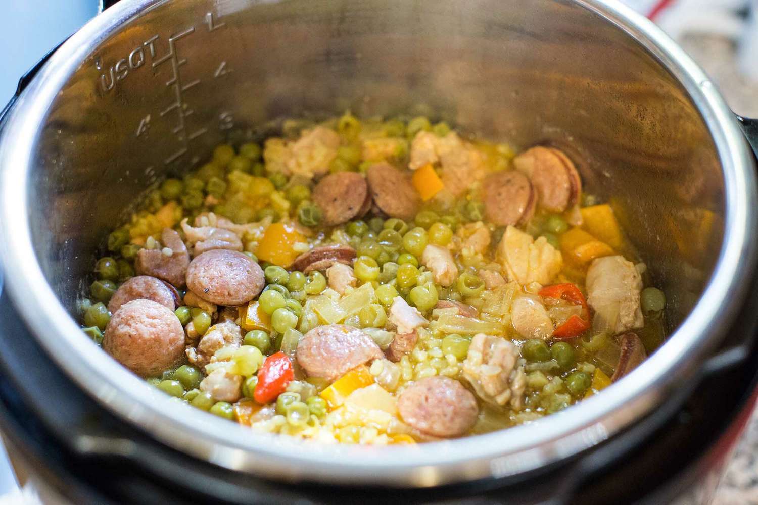 Cooked paella in the instant pot