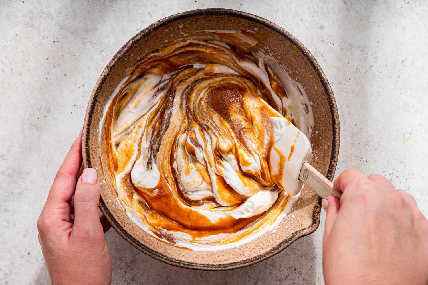 Pumpkin-marshmallow folded into the whipped cream for no-bake pumpkin pie recipe