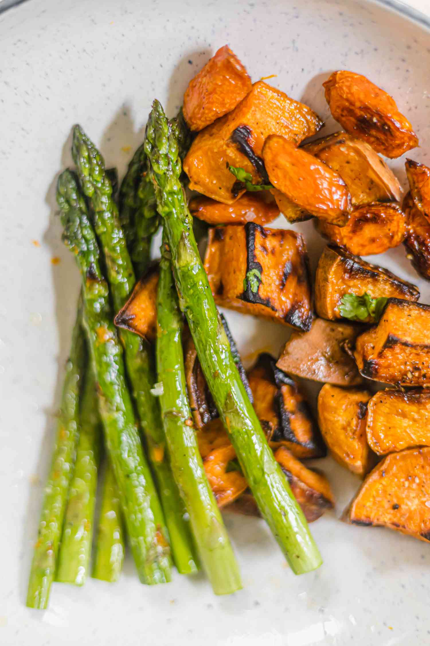 Roasted asparagus and sweet potatoes
