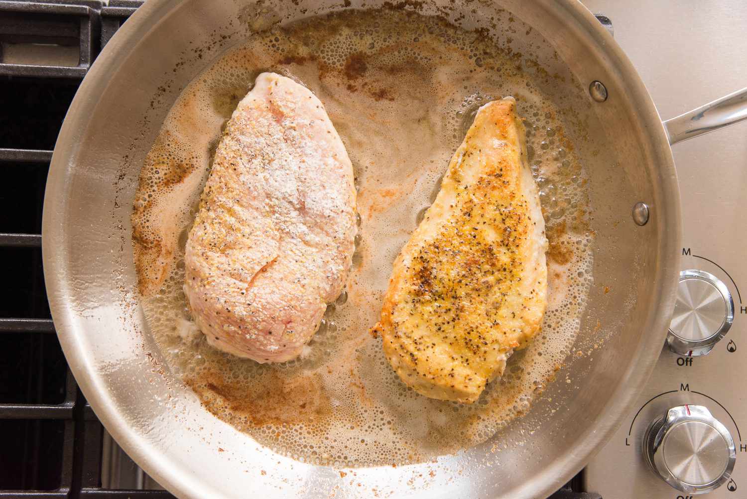 Lemon Pepper Chicken Cooked in a Pan on the Stove