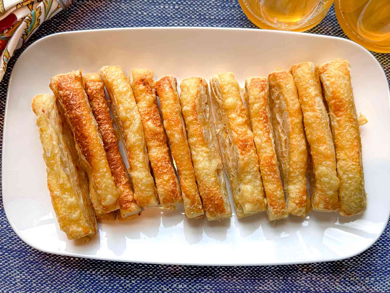 A white serving plate with Ina Garten's appetizer batons