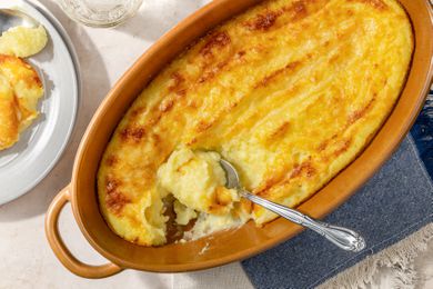 overhead view of a dish of Chantilly Potatoes