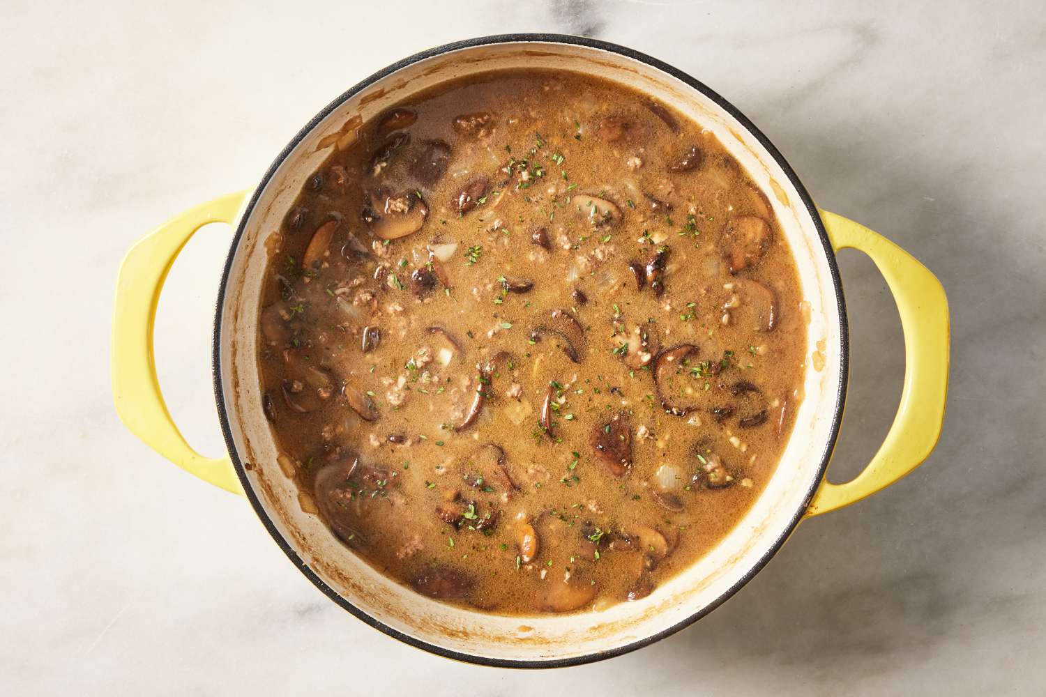 salisbury ground beef in a pot