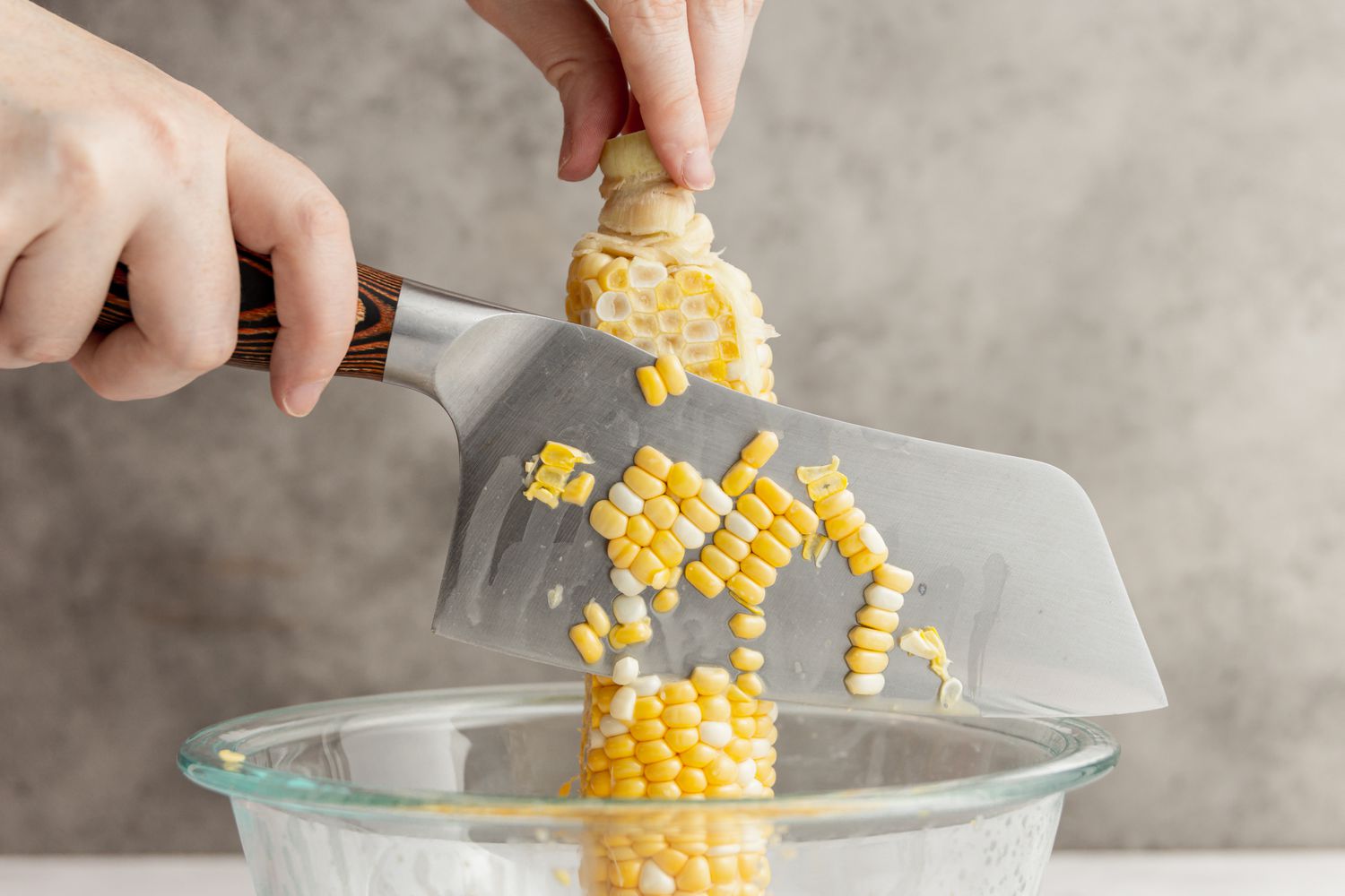 Corn Cut From Cobb into Bowl for Ricotta Bruschetta Recipe
