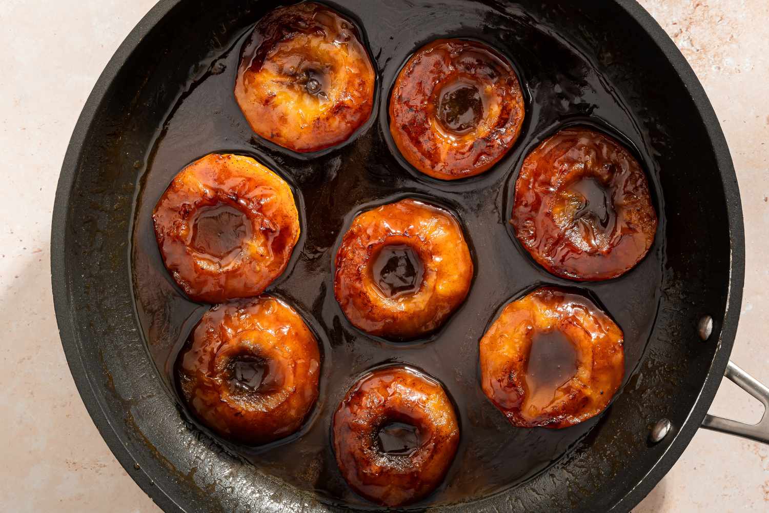 overhead view of Melting Apples cooked in a large pan