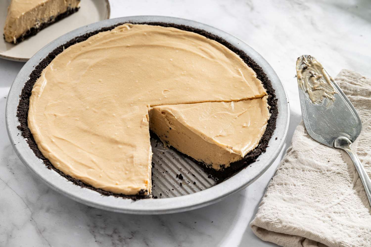 No-Bake Fluffernutter Pie with one slice removed