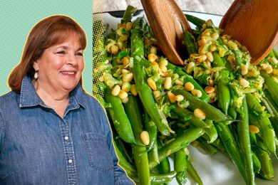 Ina Garten next to a plate of green beans
