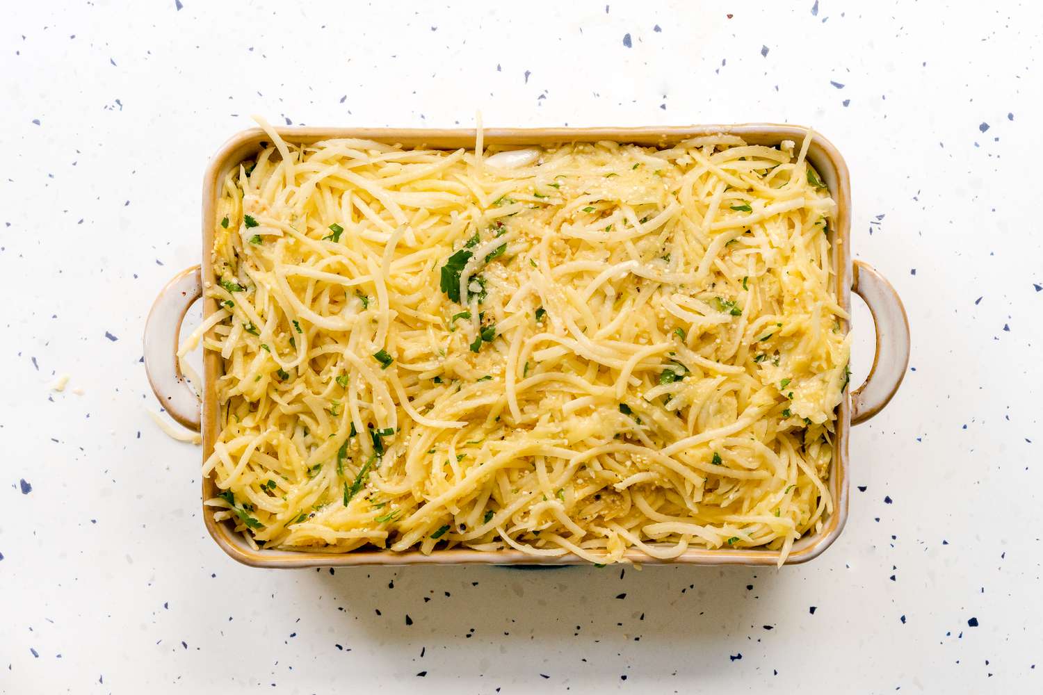 Potato Kugel in a Casserole Dish (Uncooked)