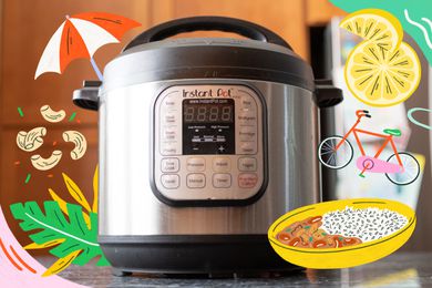 Instant pot with summery illustrations around it