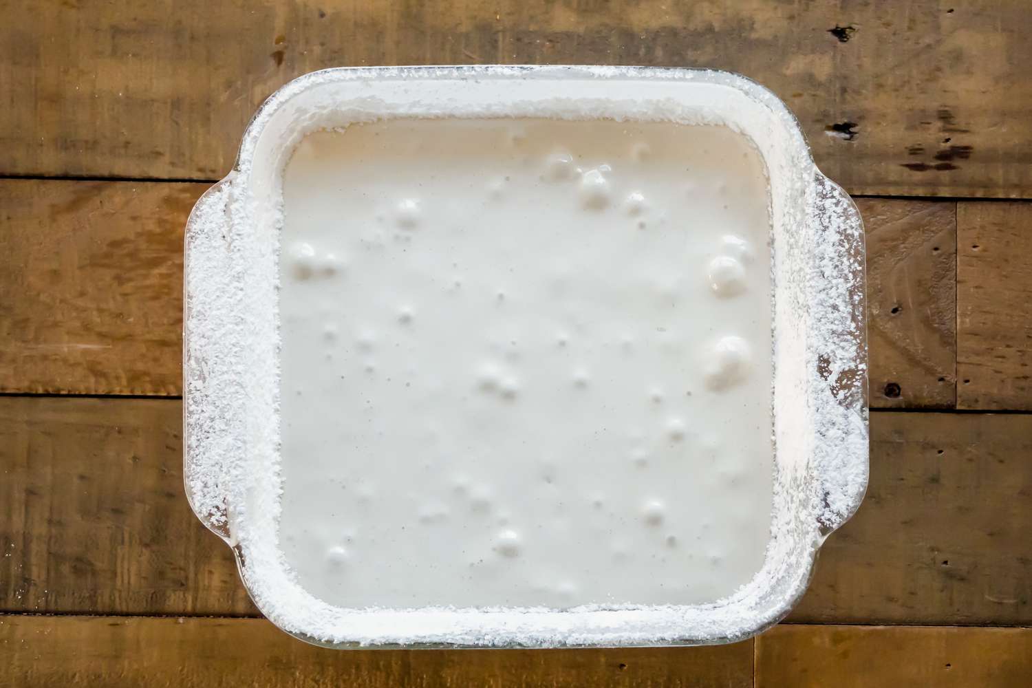 Vegan Marshmallow Mixture in Dusted Baking Pan