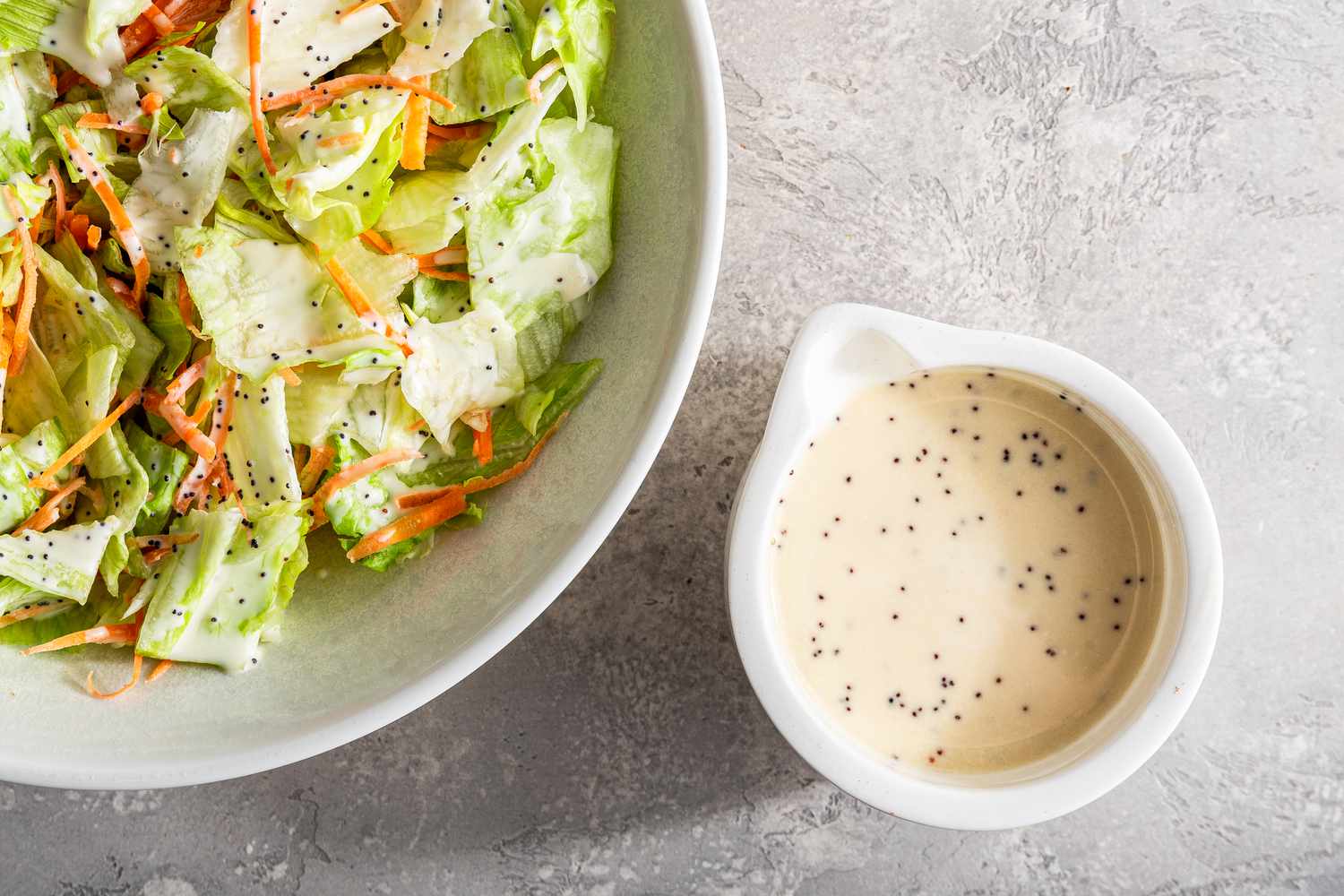 Teriyaki restaurant 3-ingredient dressing in a small white dish next to a salad