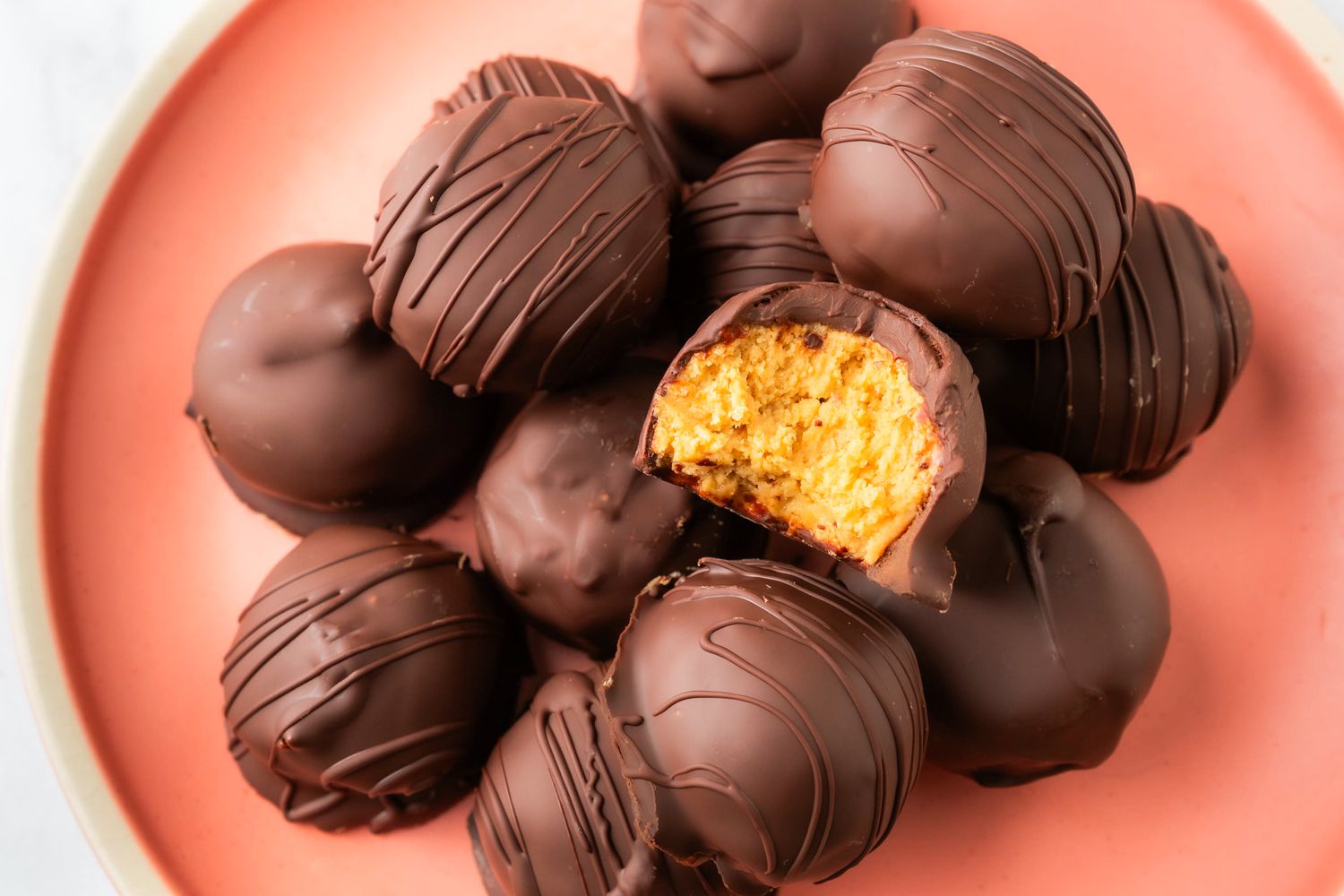 overhead view of 4-Ingredient Peanut Butter Balls on a plate