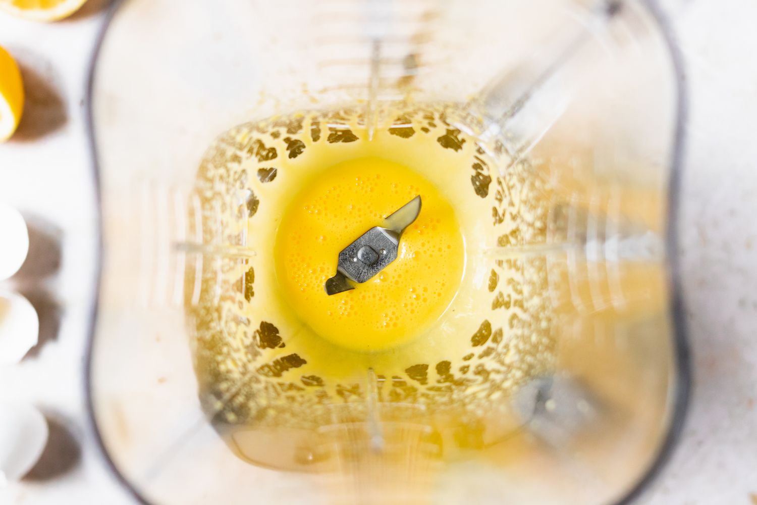 Blender with egg yolks to make eggs benedict.