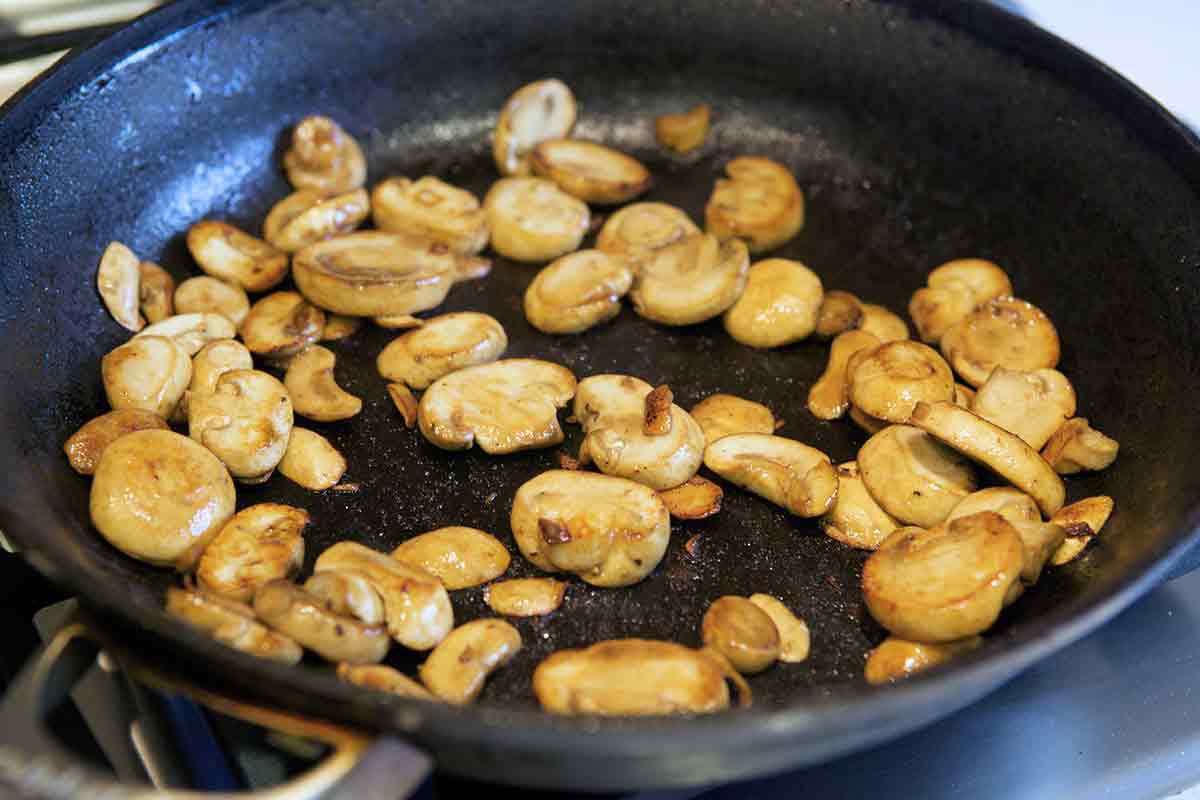 saute mushrooms for hamburger stroganoff