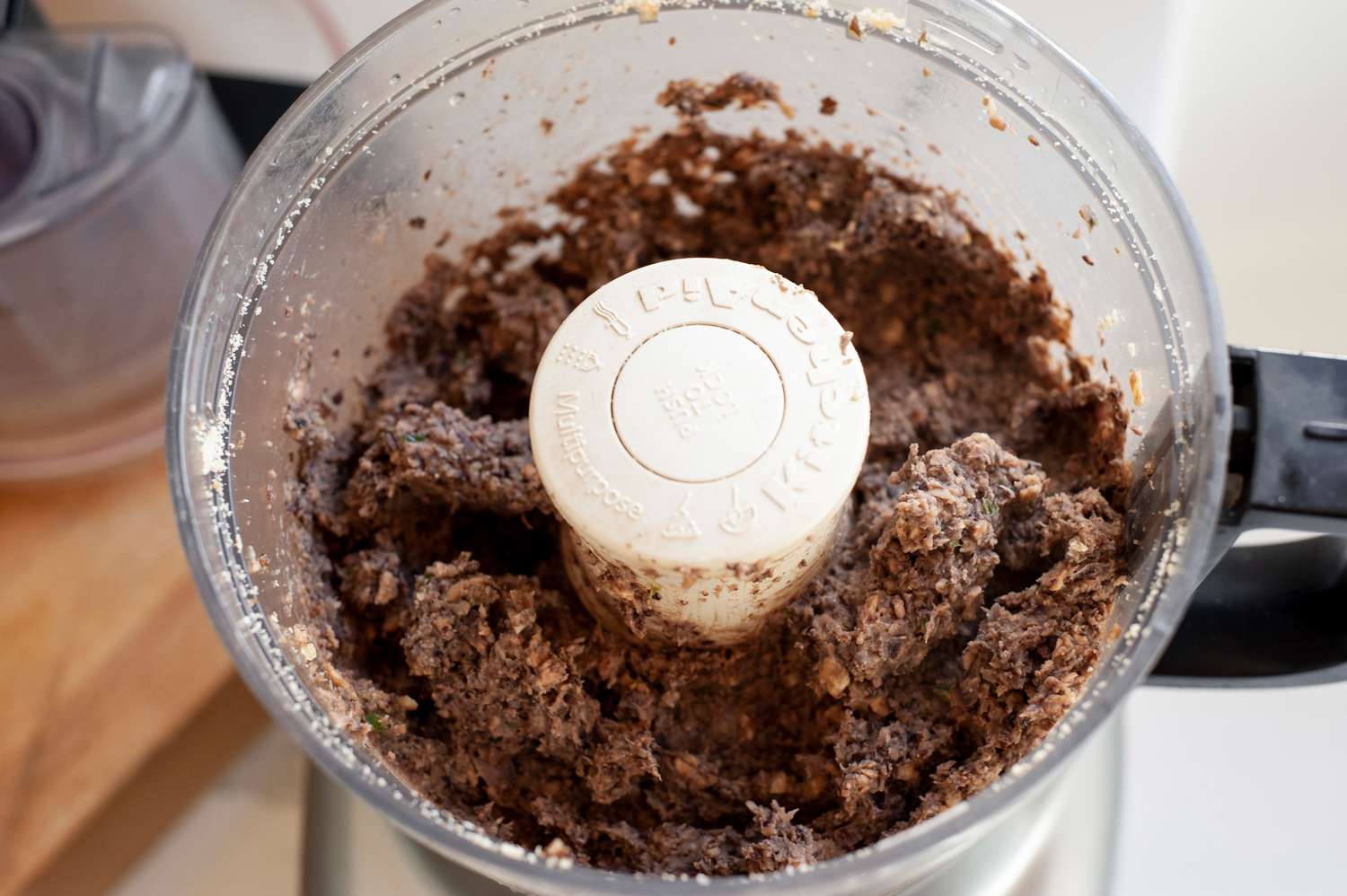 Black Beans and Mushroom Mixture Added to Food Processer for Black Bean Smash Burger Recipe