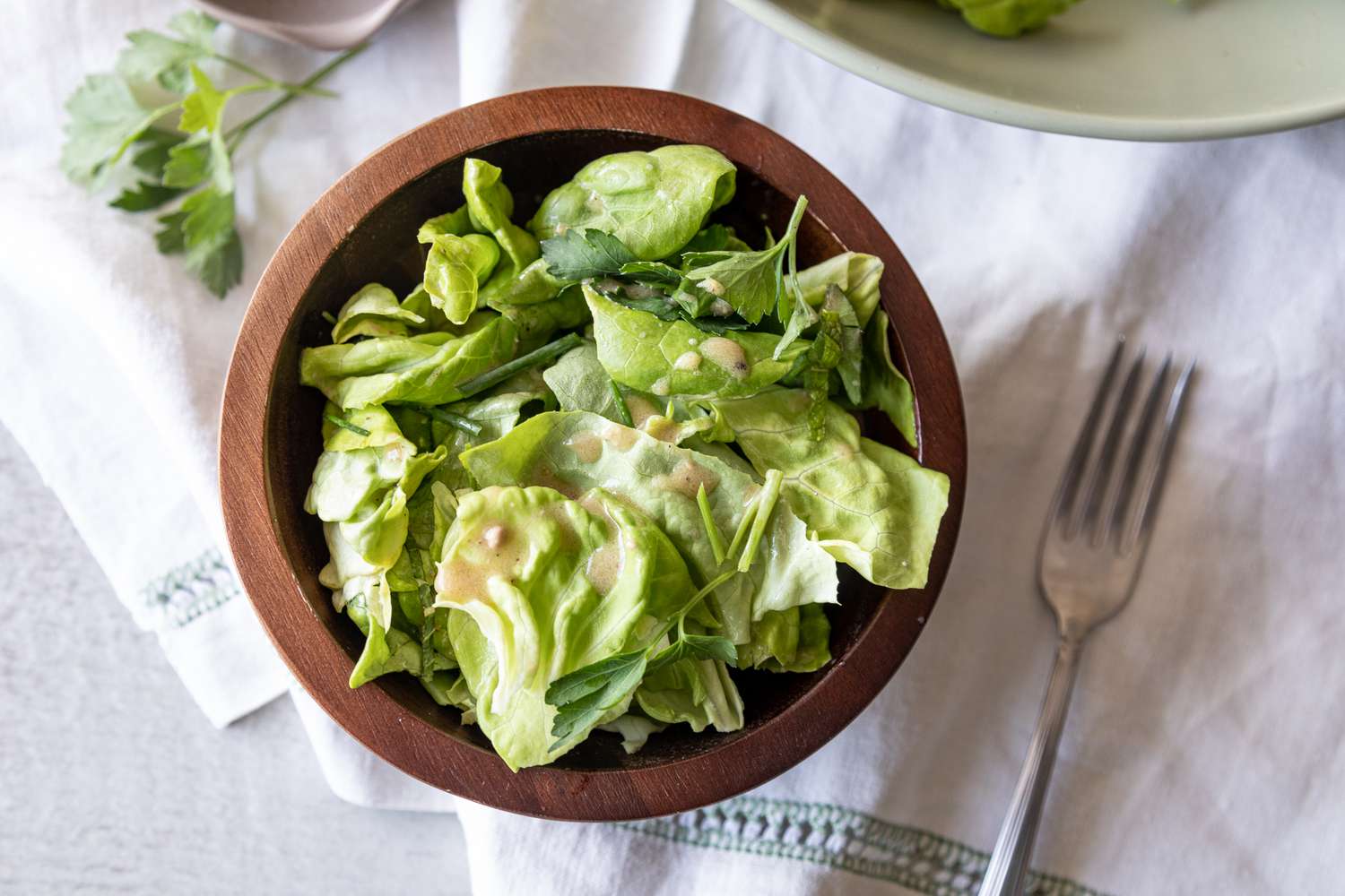 Personal Serving of Green Salad with Fresh Herbs and Red Wine Vinaigrette 