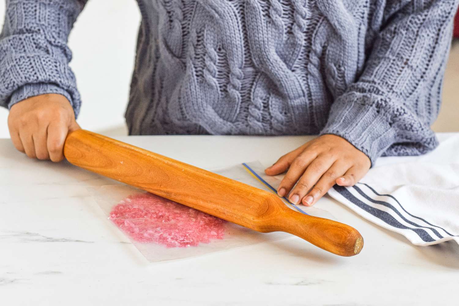 Crush Candies in a Plastic Bag Using Rolling Pin for Stained Glass Cookies Recipe