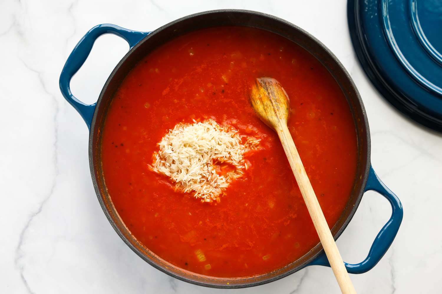 Rice added to passata mixture