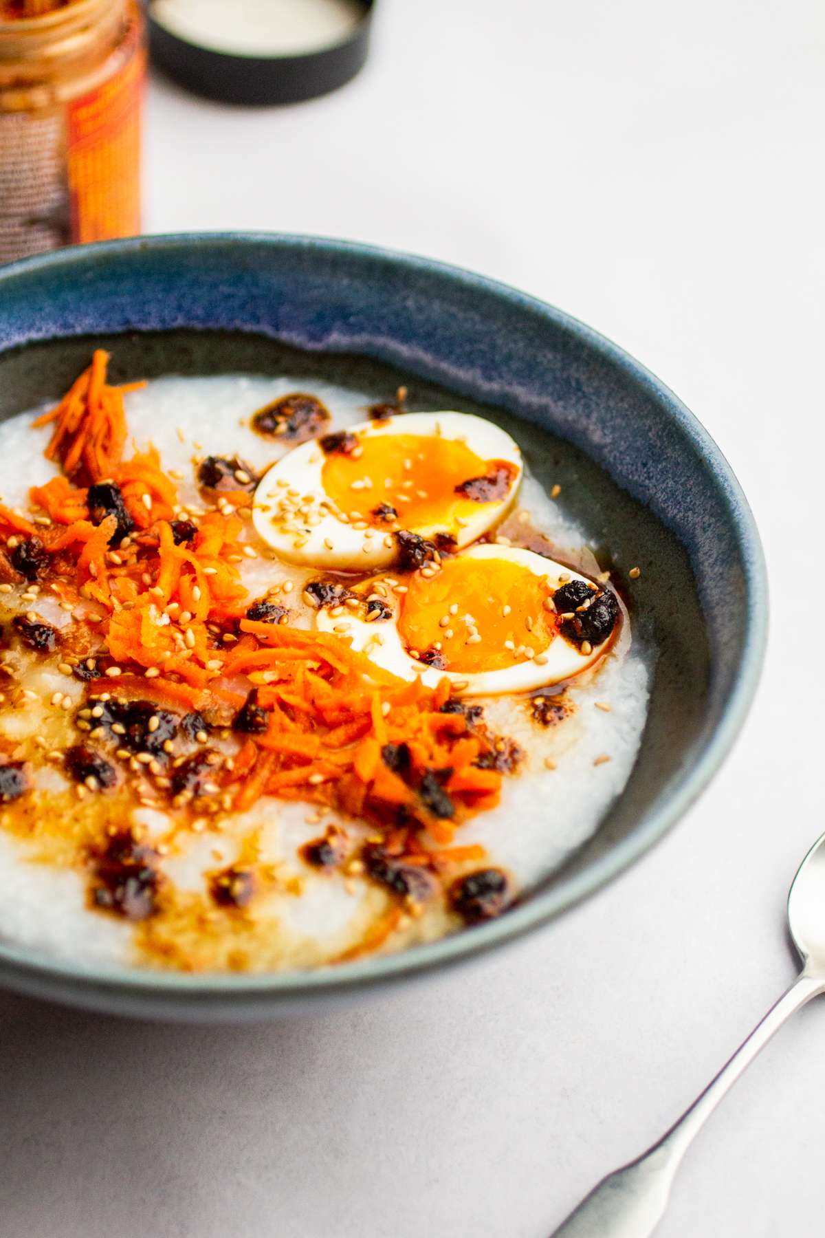 Bowlful of jook with toppings