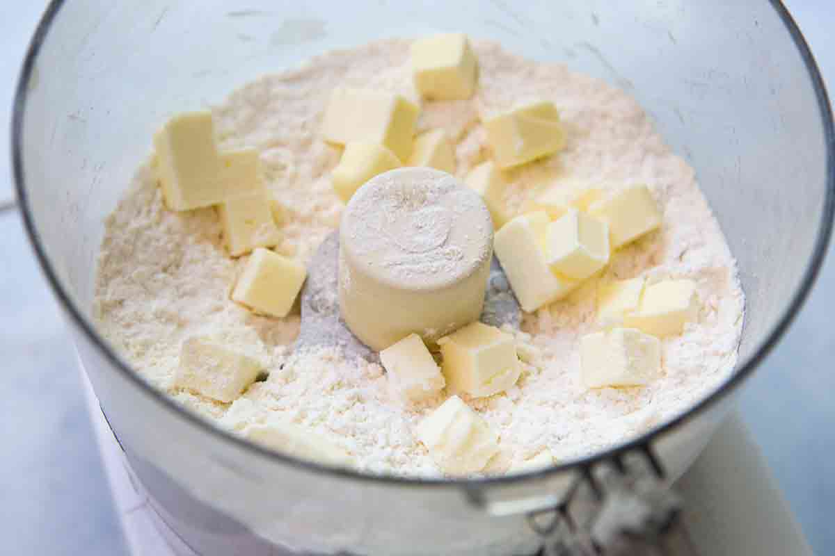 pulse butter with flour mixture to make pie dough