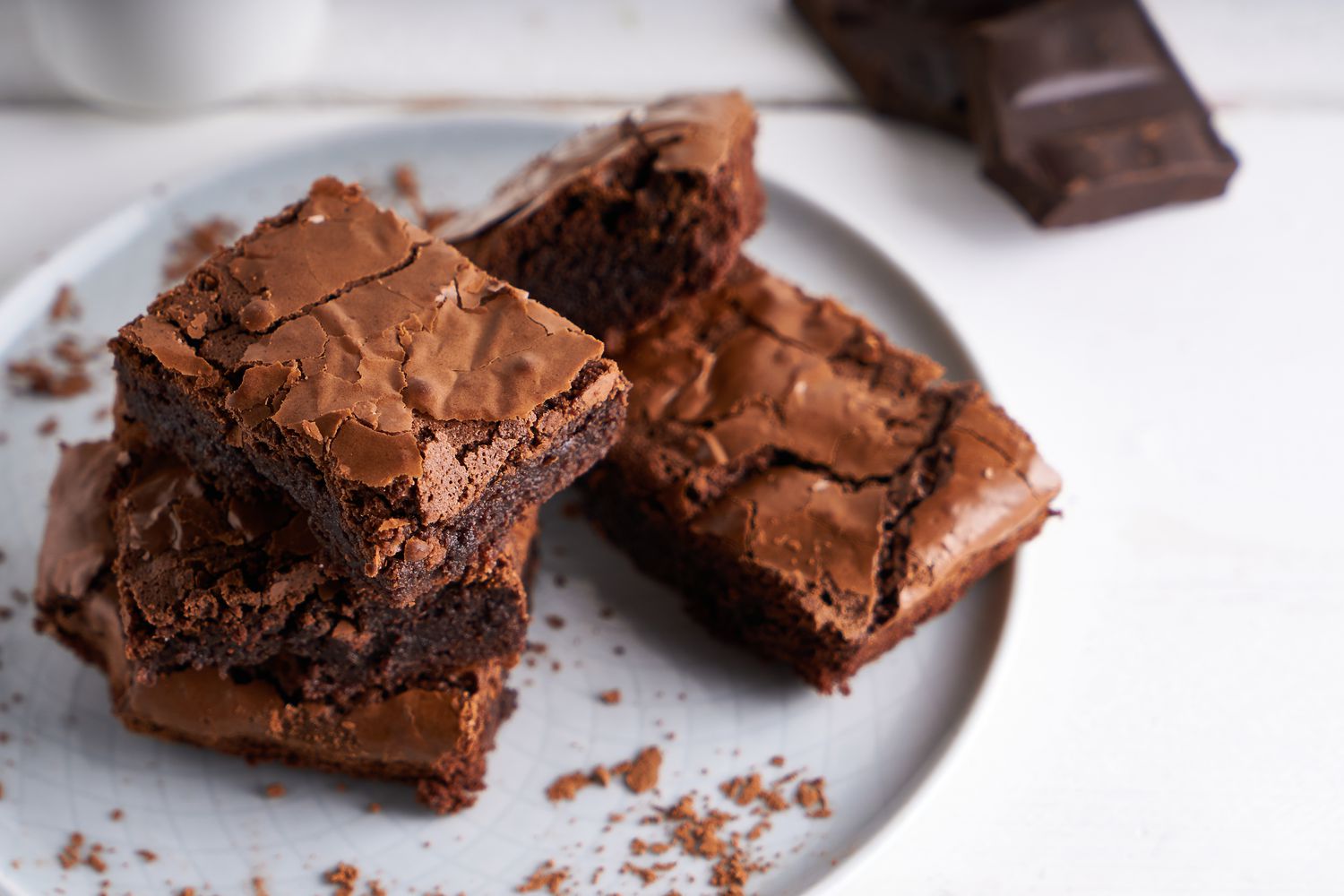 Closeup of brownies on a plate
