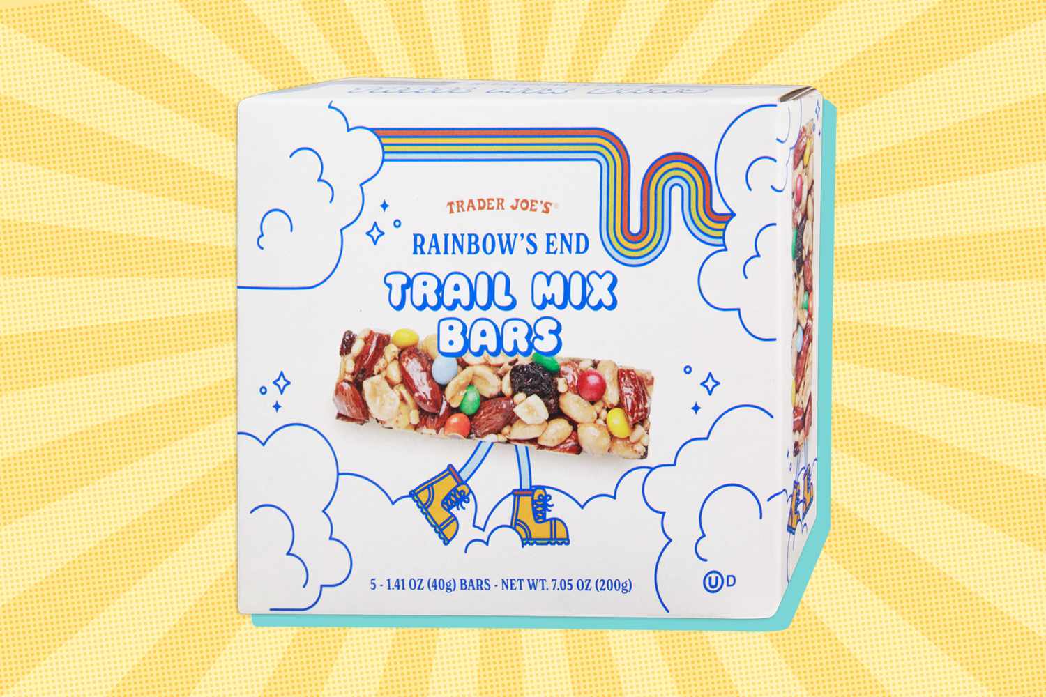 Rainbow's End Trail Mix Bars box over a colorful background