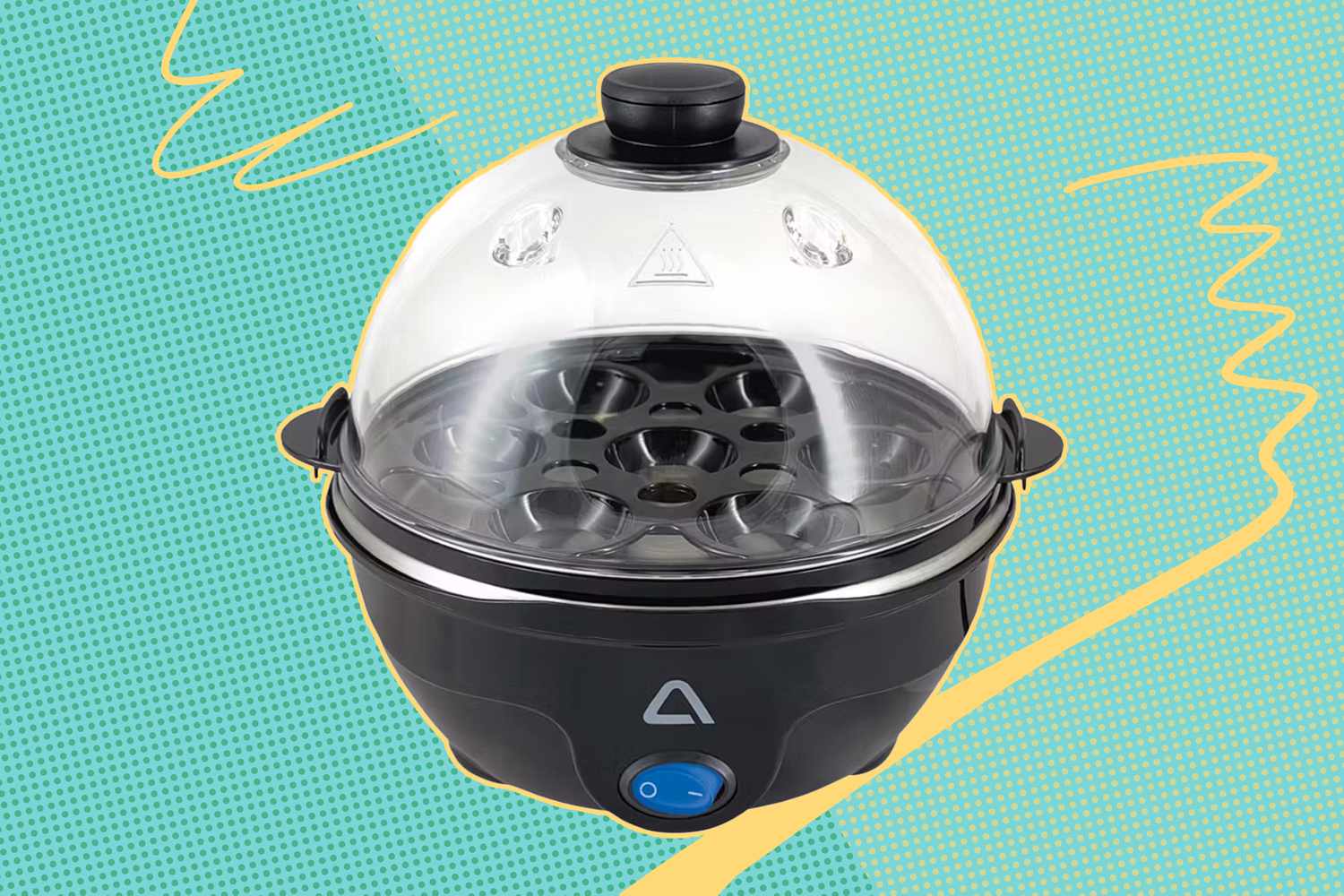 Electric egg cooker with a clear lid and a compact design
