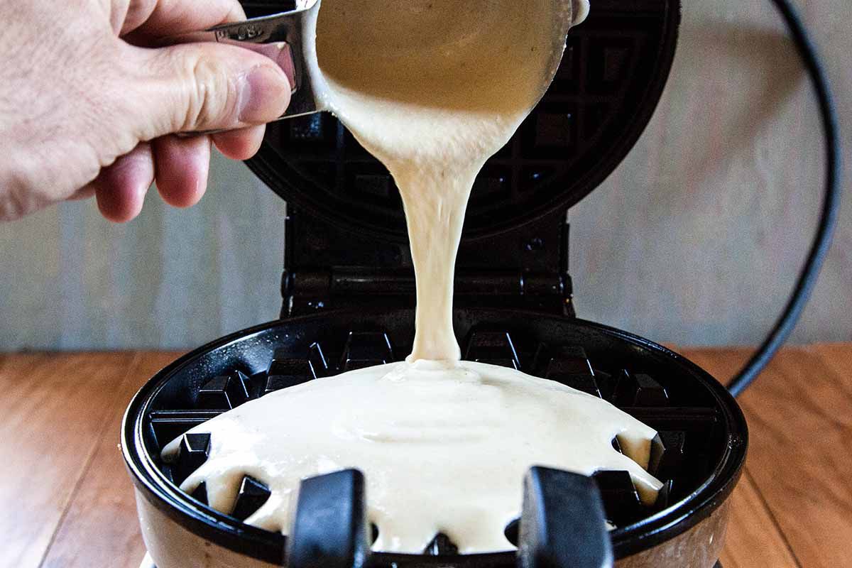 Belgian Waffle Recipe Yeast pour the batter into the maker completely