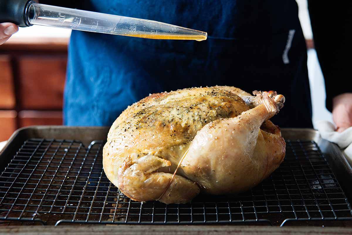How to Roast a Chicken - basting a whole chicken