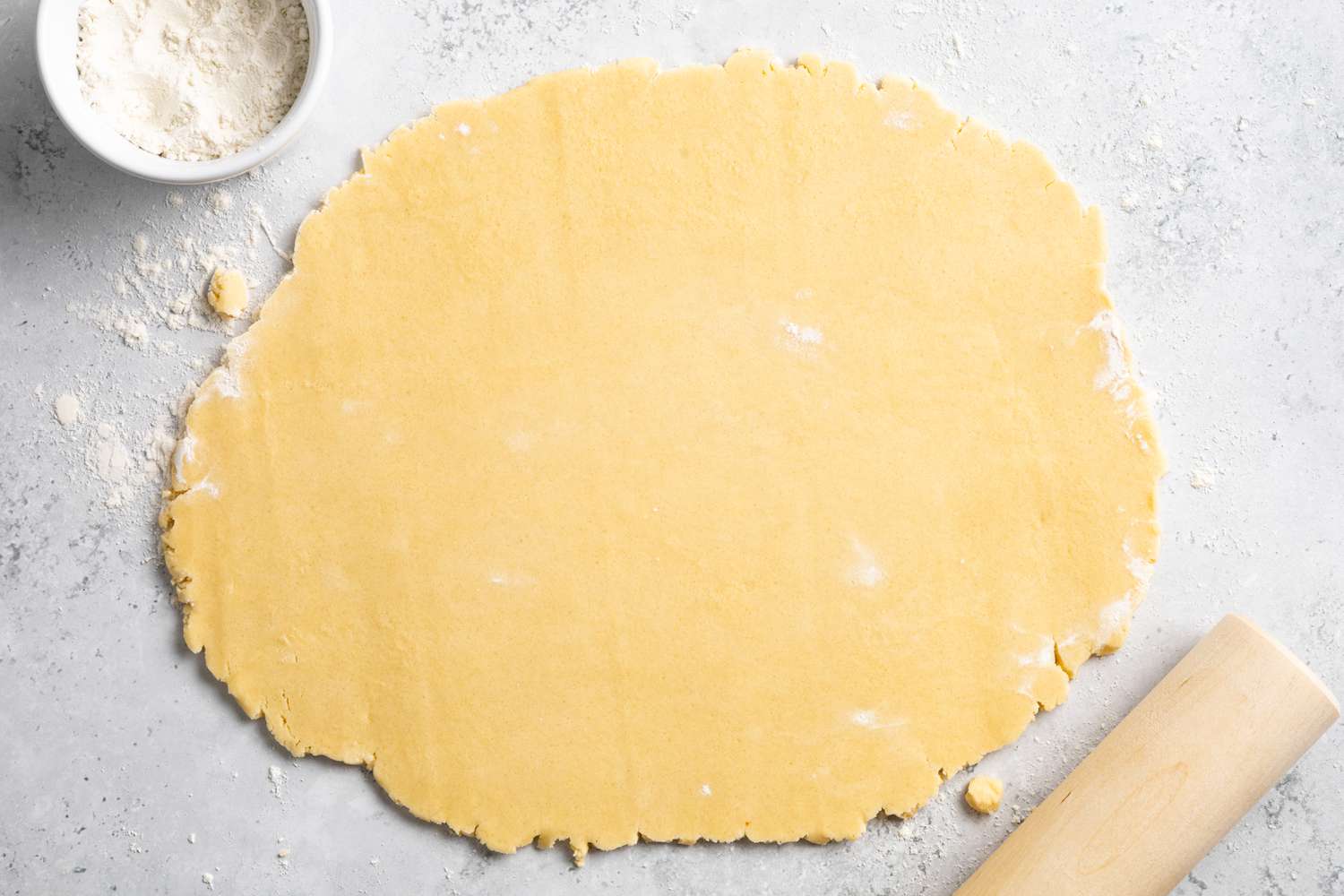 Classic Shortbread Cookie Dough Rolled Out on Counter for Cut-Out Cookies