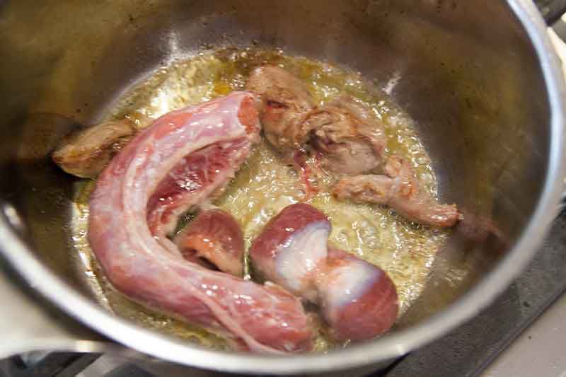 Giblets cooking in a pot