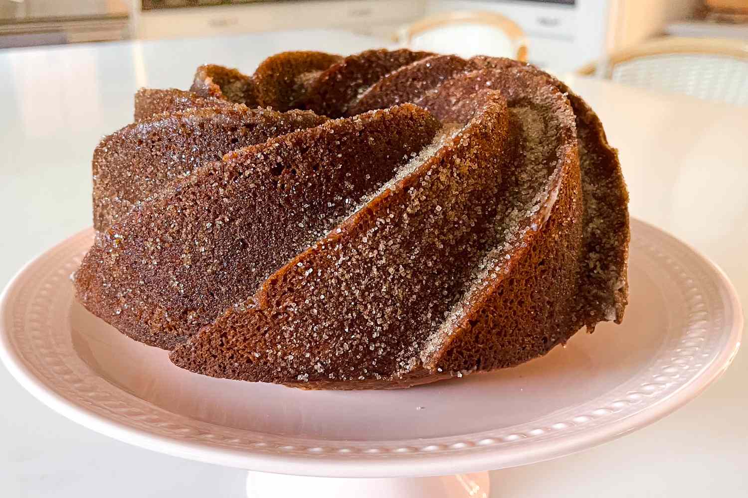 Bundt cake displayed on a pedestal