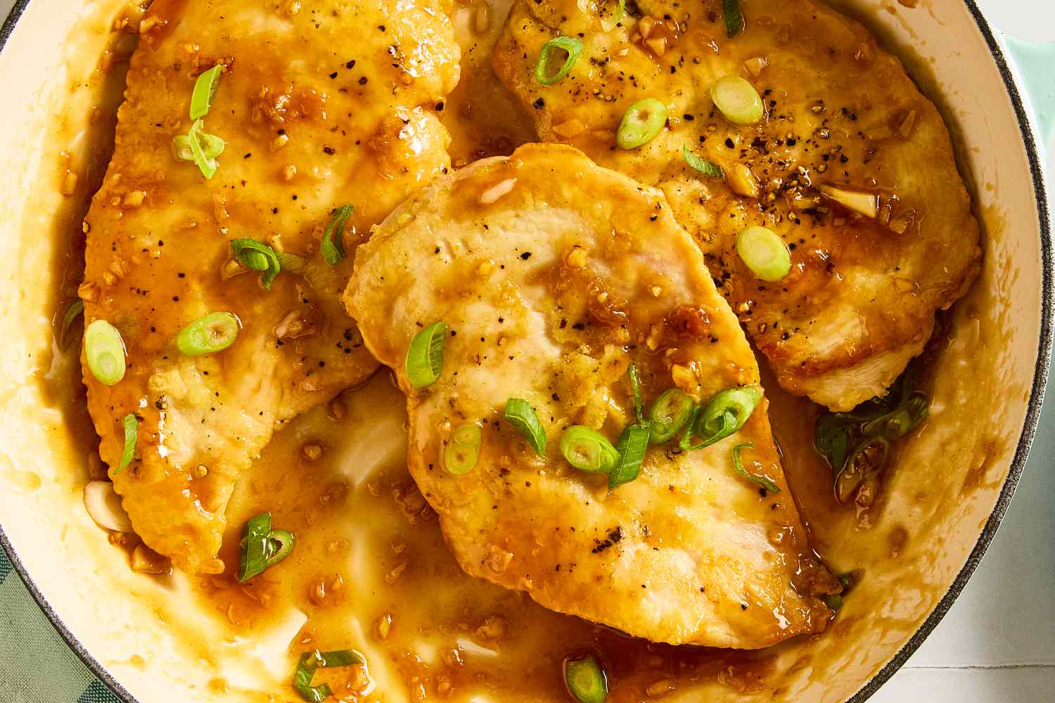 honey soy chicken recipe in a dutch oven (close-up)