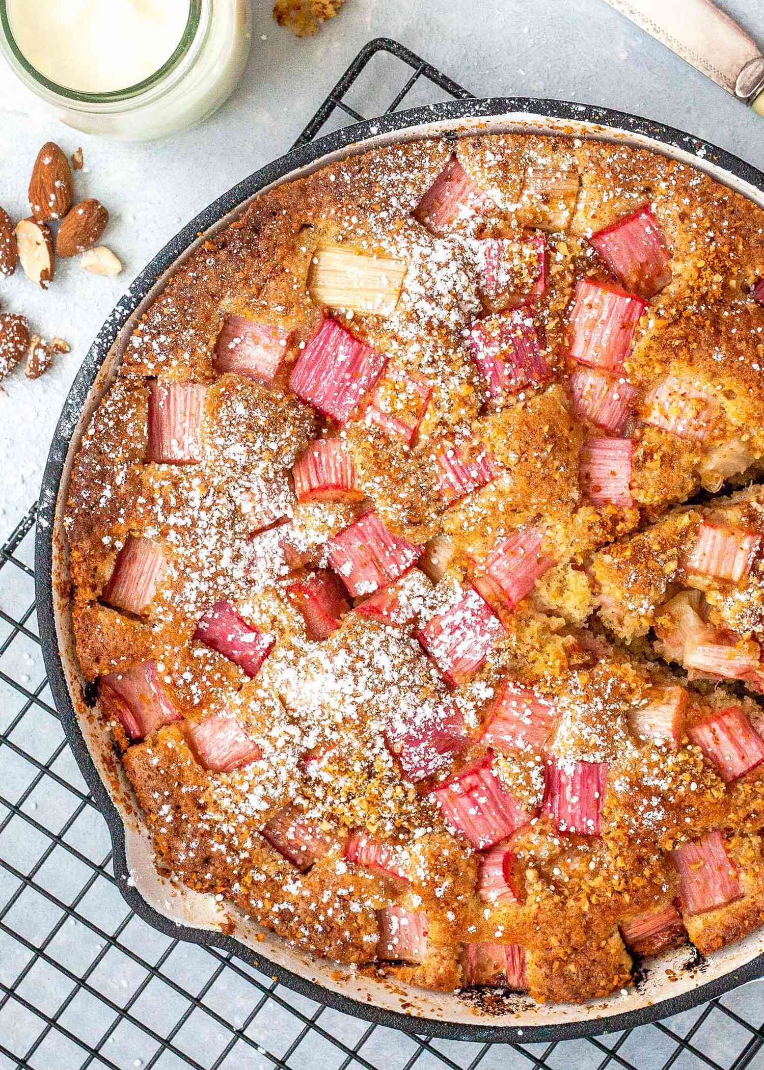 Almond Flour Cake Recipes - rhubarb cake in skillet