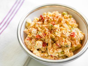 Bowl of Deviled Egg Salad Topped With Paprika