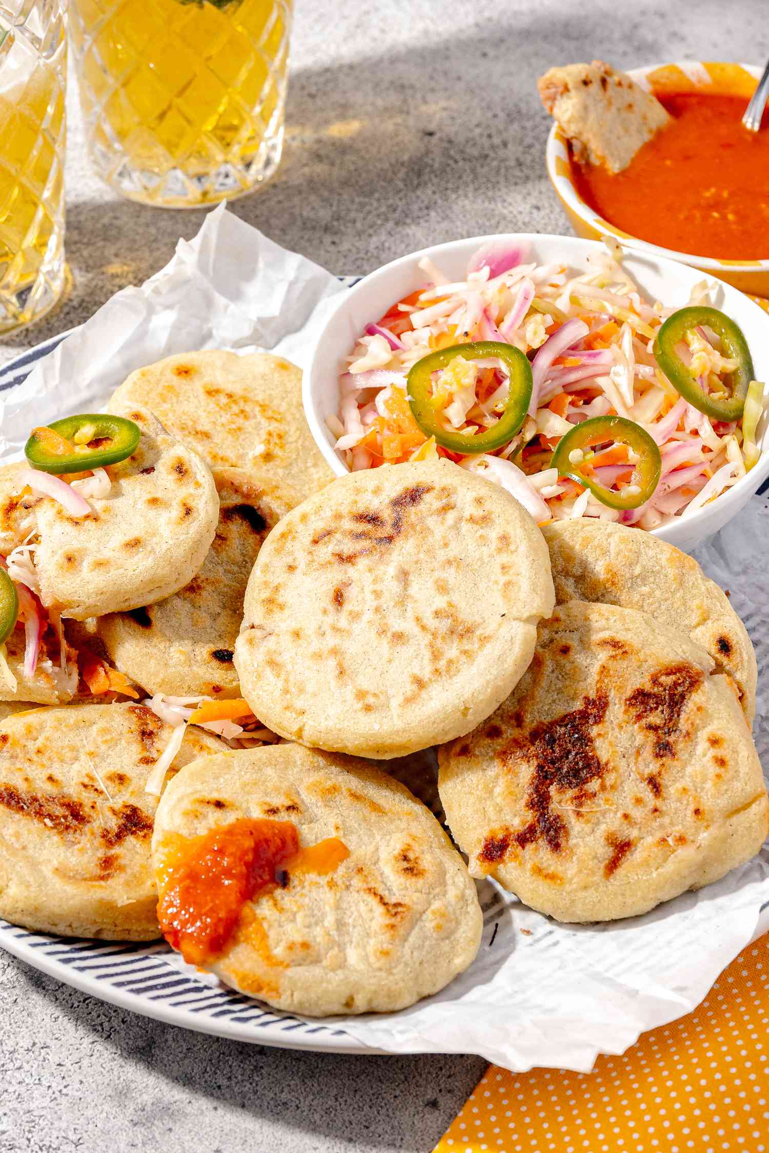 Plate of Pupusas with a Bowl of Curtido
