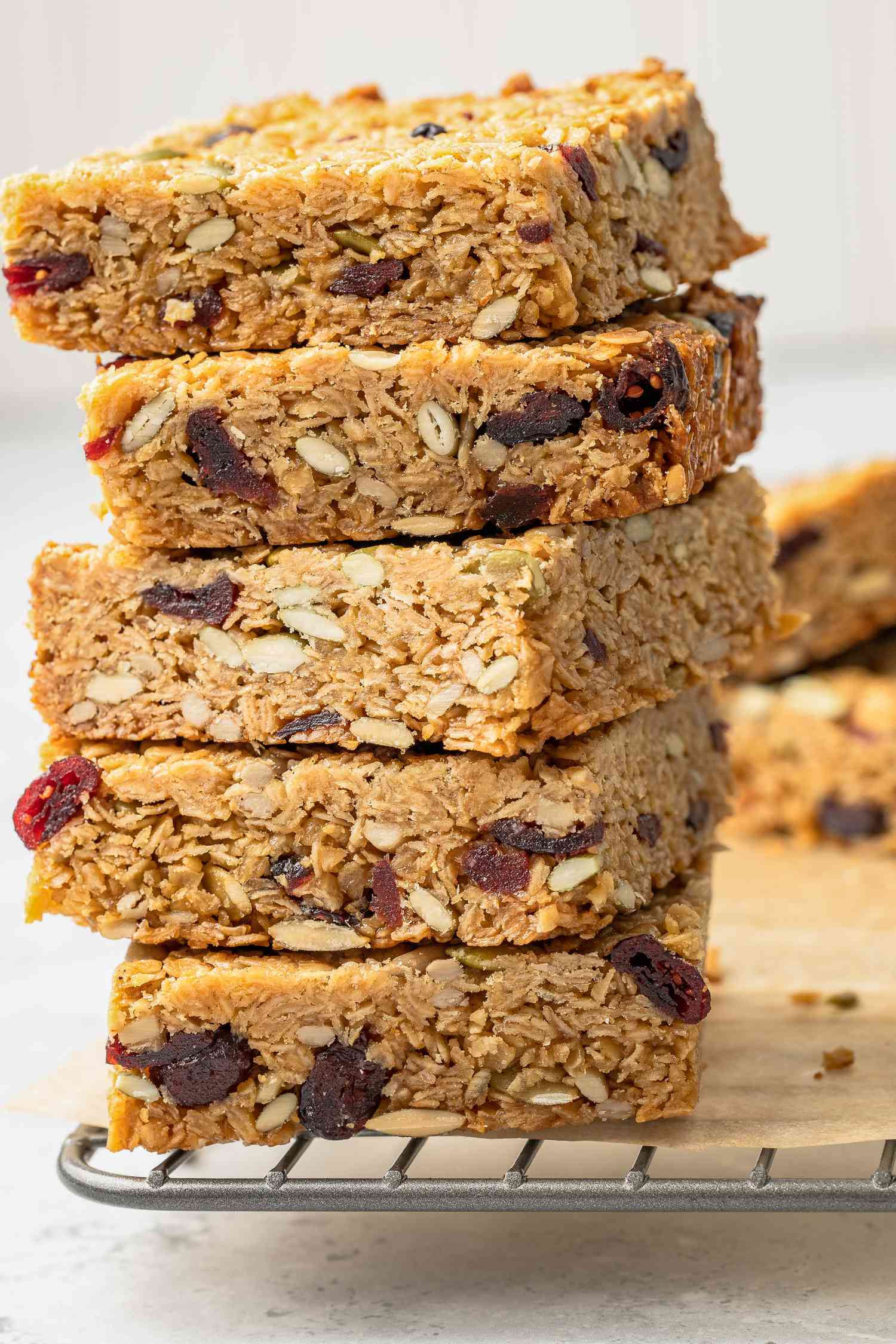 Stack of Flapjacks on a Parchment Paper Lined Cooling Rack