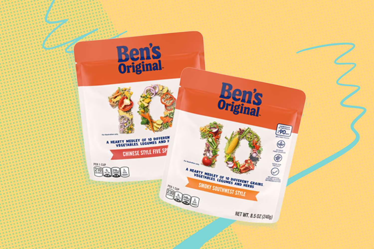 Ben's Original rice pouches against a graphic background