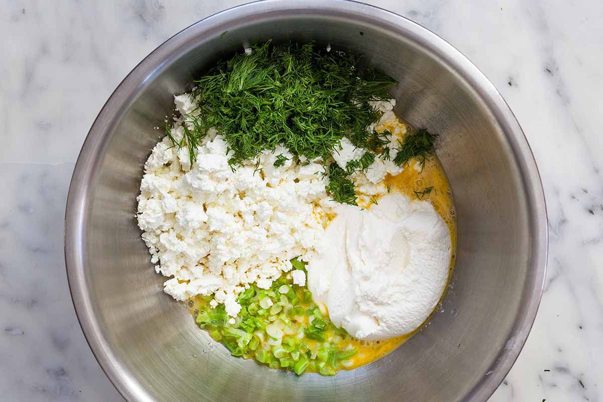 Spinach, egg, and Feta filling for Spanakopita.