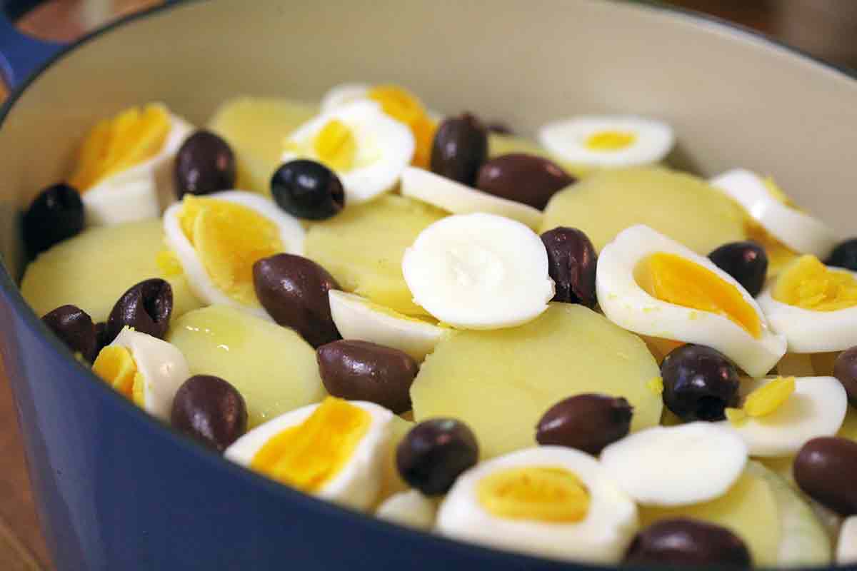 top bacalao stew with eggs and olives